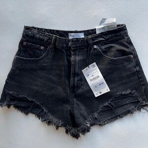 Zara Charcoal Distressed Jean Shorts